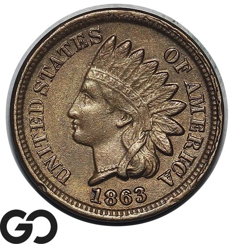 1863 Indian Head Cent Penny, BU Civil War Date