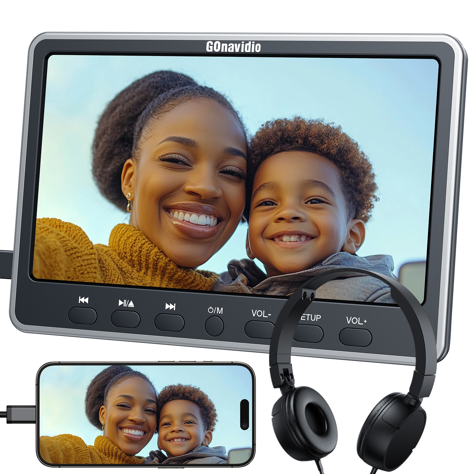 12" HD Car Headrest Pillow Monitor DVD CD Player 1366x768 HDMI AV-IN OUT+Headset