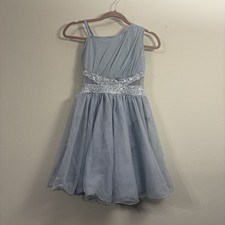 Weissman Small Adult Soft Gray Dance Dress Sequin Accents Full Skirt Mesh Cutout