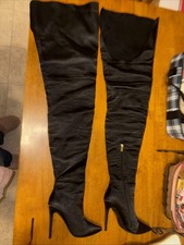 Women Pointed Toe Over The Knee Boots Waist High Long Boots Slip on Stage Shoes