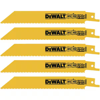 Bi Metal Reciprocating Saw Blade Straight Back Design 6 in 10/14 TPI 5 Pack