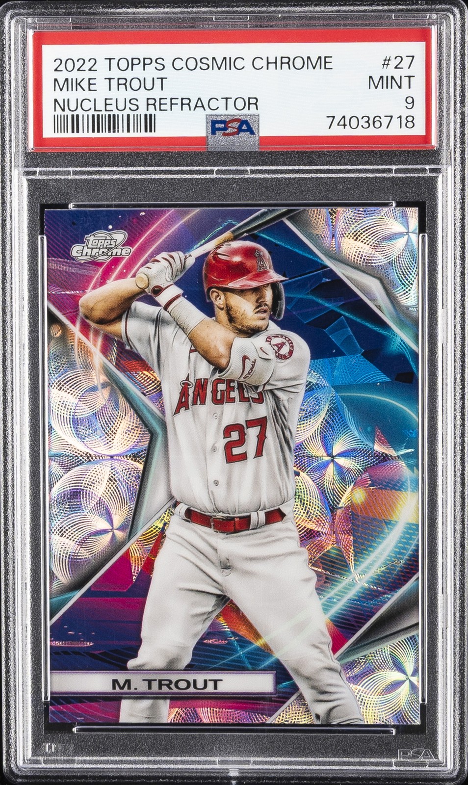 2022 TOPPS COSMIC CHROME NUCLEUS REFRACTOR #27 MIKE TROUT PSA 9