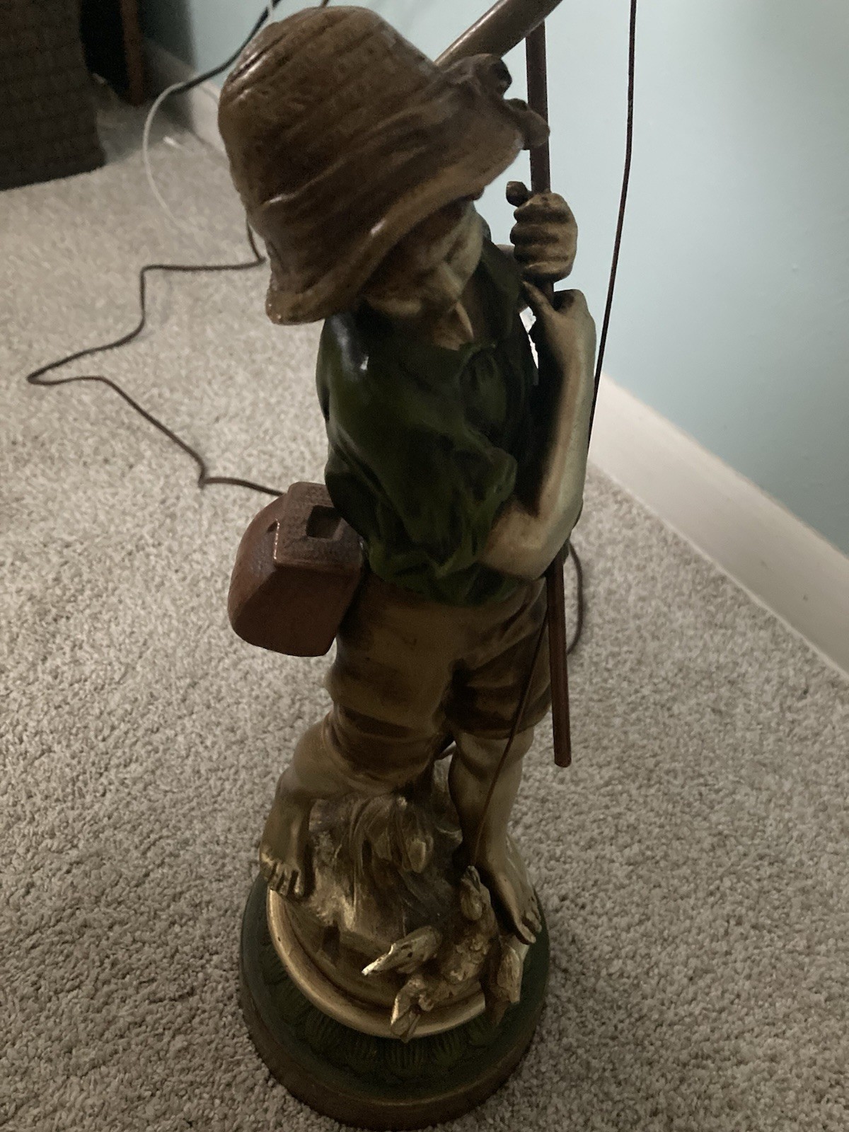 L F Moreau Boy With Fishing Pole - “The Duck Fisherman” 3-way Lamp - Nice Cond.