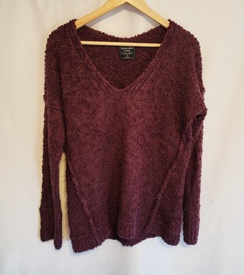 Womens Sz M Purple V Neck Textured Fuzzy-Knit GRUNGE Sweater -Abercrombie-