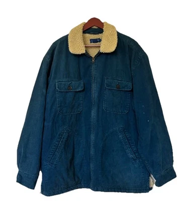 Vintage 90s J.Crew Chore Coat Corduroy Collared Men’s Size Large Navy Workwear - Image 1 of 4