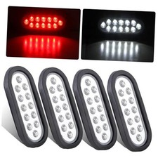 4Pcs 6" Oval Red Stop Turn Tail Lights to White Back-up Lights 12 LED, 6 Inch