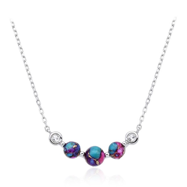Cavill Silbercollier 925 Sterling Mit TüRkis Mosaik Und Topas 2,92Ct-image
