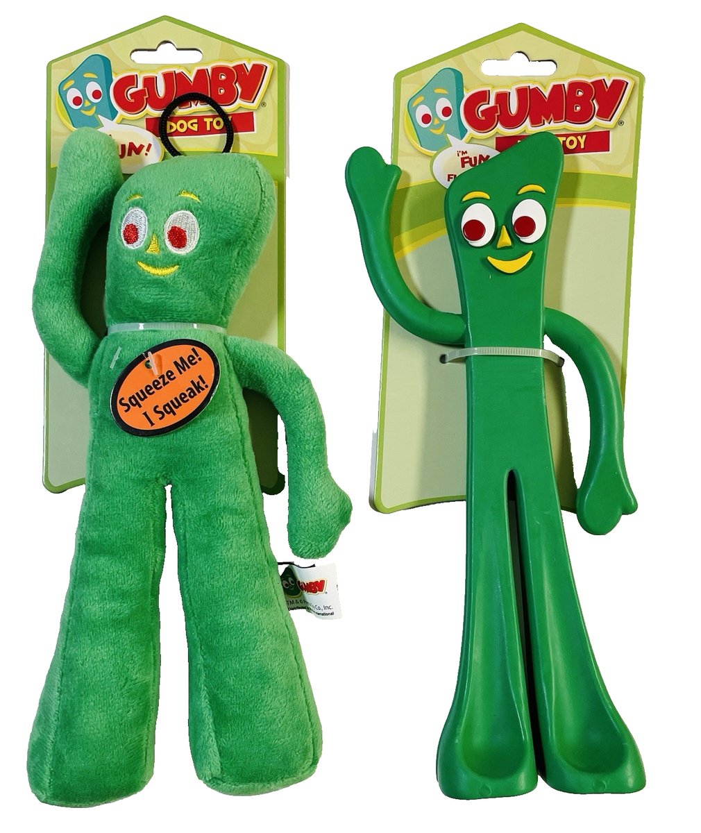 未使用 中古 GUMBY ガンビー 特大・大ぬいぐるみ フィギュア セット Multipet Gumby Dog Toy Lot of 2 - Durable Rubber and Plush Gumbi