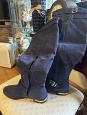 Women's Black Faux Suede Knee-High Fashion Boots with Buckle Detail