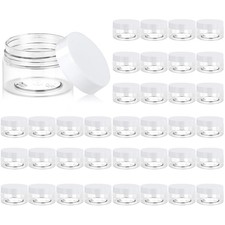 36 Pack 1 OZ Plastic Jars Round Clear Cosmetic Container Jars with White Lids...