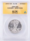 Certified 1944 Walking Liberty Half Dollar ANACS AU 58 details Silver 50c