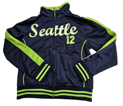 Seattle Football Vision Sports Girls Sz 14 Full Zip Sweatshirt Blue w/ Green #12