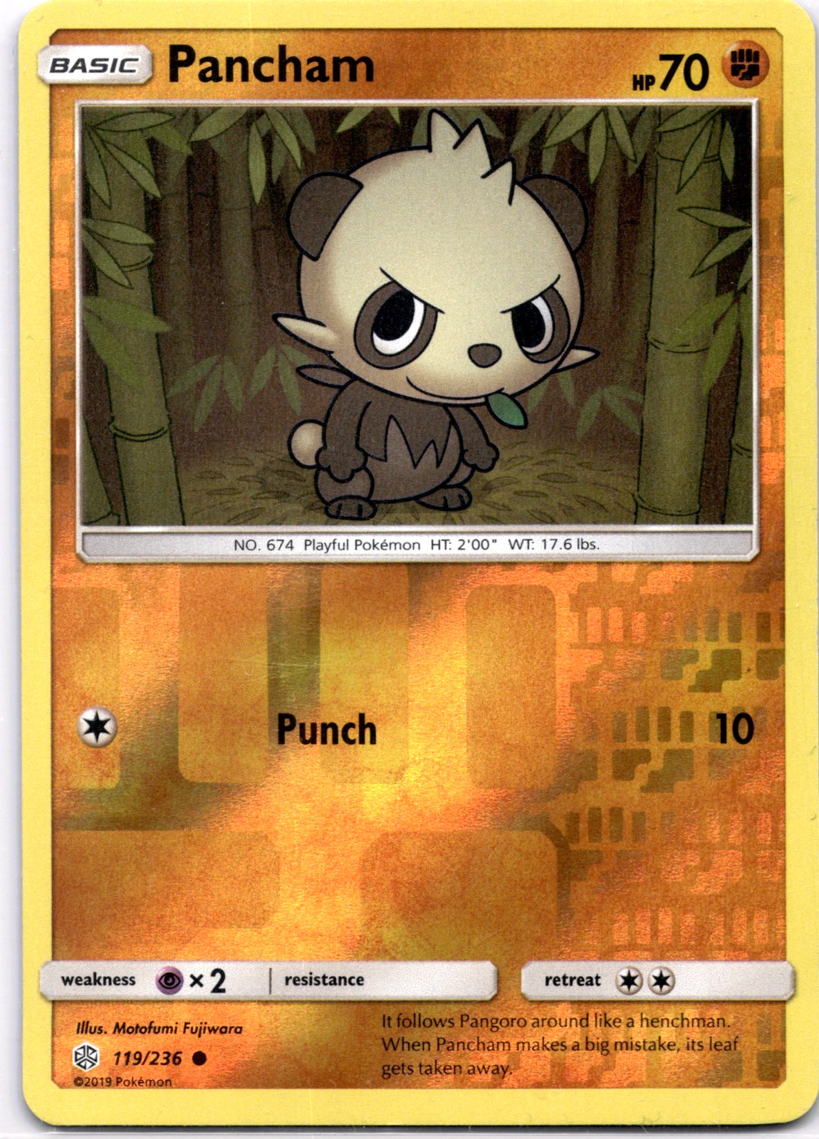 Pokemon TCG Pancham 119/236 Cosmic Eclipse Reverse Holo Rare Lightly Played