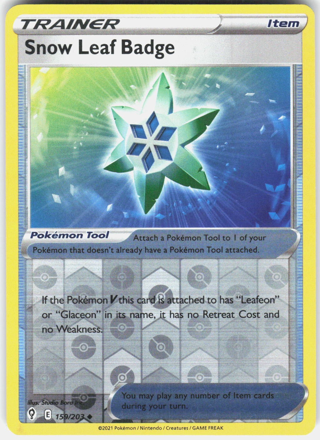 Snow Leaf Badge 159/203 Uncommon Evolving Skies Pokemon Reverse Holo LP