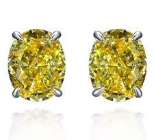4.00 Ct Certified Oval Shape Natural Yellow Diamond Studs VVS1 White Gold Finish