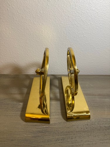Heavy Solid Brass Wheel Bookends Pair 5lb Mid Century Modern Nautical Industrial - 第 4/12 張圖片