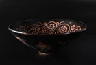 B6720: XF Chinese Sea cucumber glaze Arabesque Muffle painting TEA BOWL Tenmoku