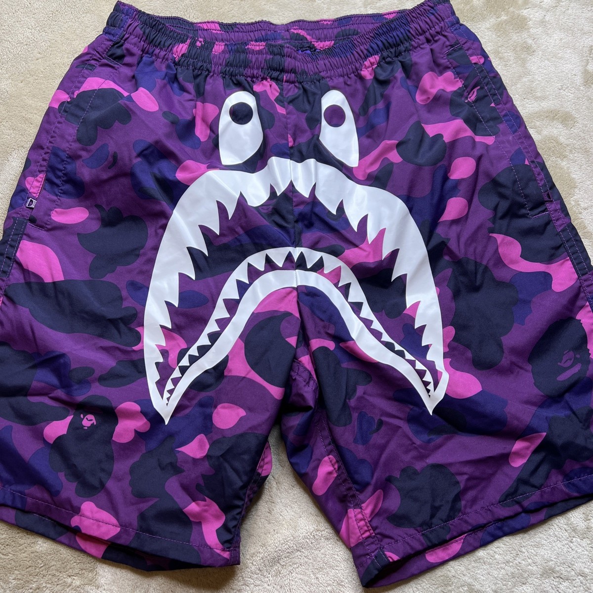Bape Color Camo Shark Beach Shorts - Size Medium- Purple - NWOT