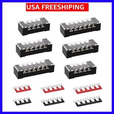 15A Screw Terminal Block 4/5/6 Position Dual Row Covered 600V Pre-Insulated T...
