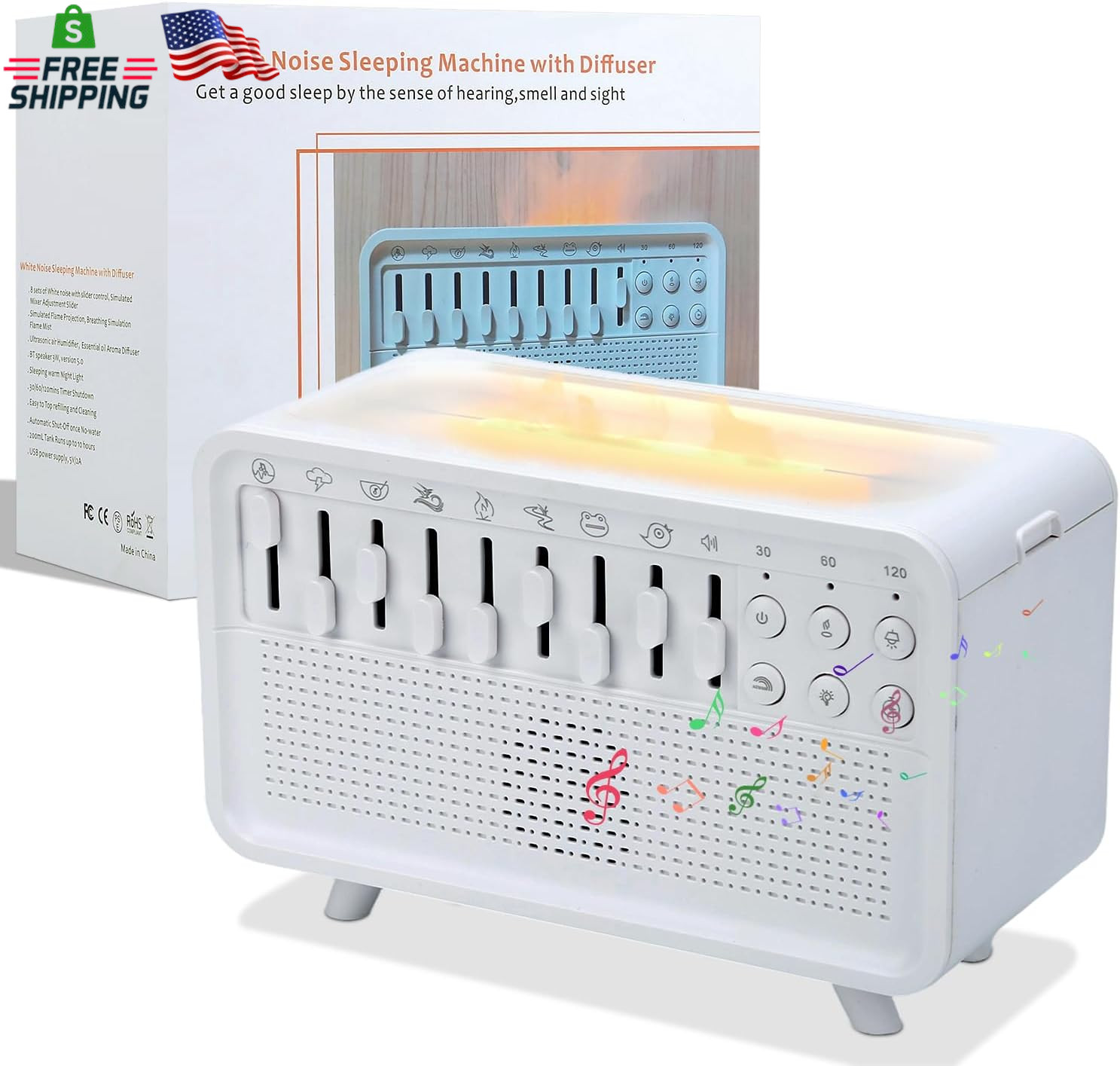 White Noise Night Light Humidifier, 3-In-1 White Noise Sound Machine Humidifier