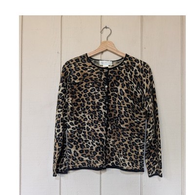 Y2K Susan Bristol Leopard Print Lambswool Angora Blend Cardigan Sweater S