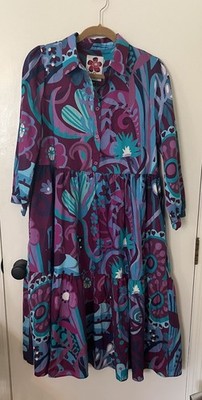 Lesley Evers Mod Print Ruthie Dress Empire Waist Size Large