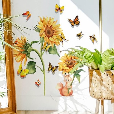 Wall Stickers Sunflower Butterfly Home Décor Decals with 12PCS 3D Butterflies