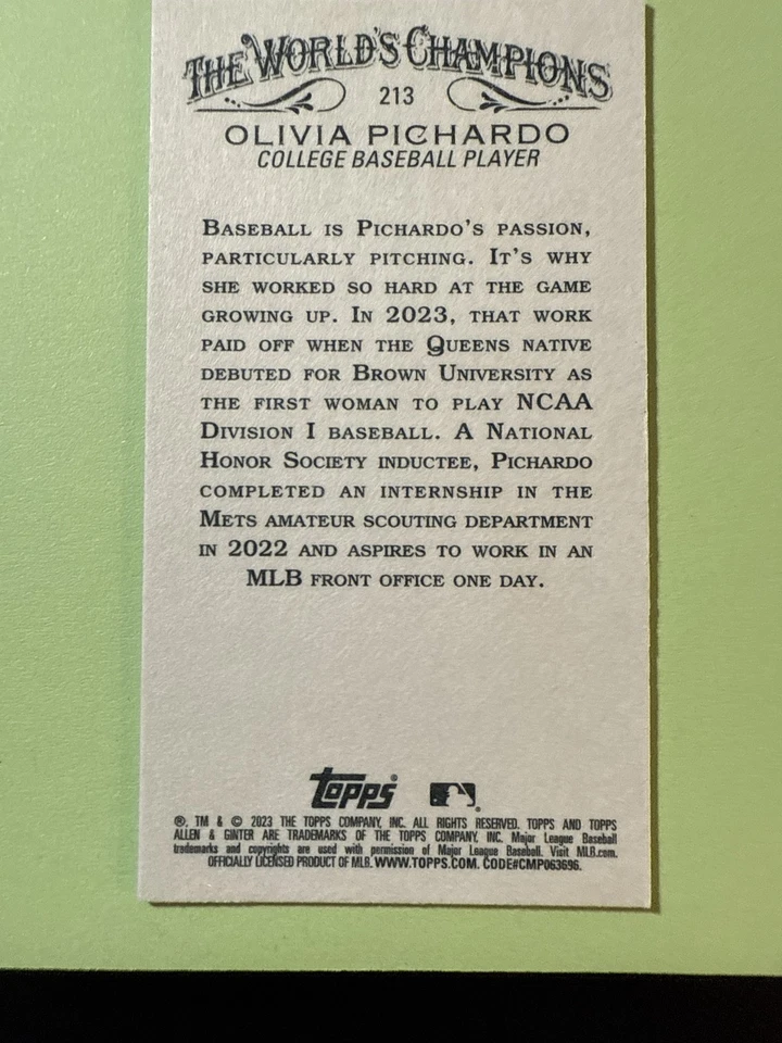 Olivia Pichardo #213 - Mini Black Border - 2023 Topps Allen & Ginter - Famous - Image 2 of 2