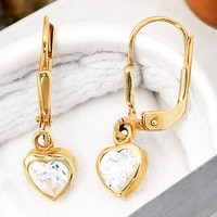 Kinder Boutons Herz Herzen 333 Gold Gelbgold 2 Zirkonia Ohrringe OhrhäNger