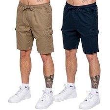 Kruze Mens Cargo Shorts Combat Elasticated Waist Summer Cotton Chino Half Pants