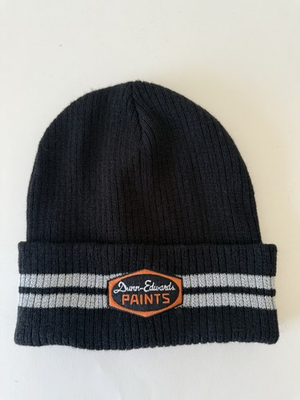 #ad Dunn Edwards Paints Black Gray Rib Knit Stretch Cuffed Beanie Embroidered Patch $28.00