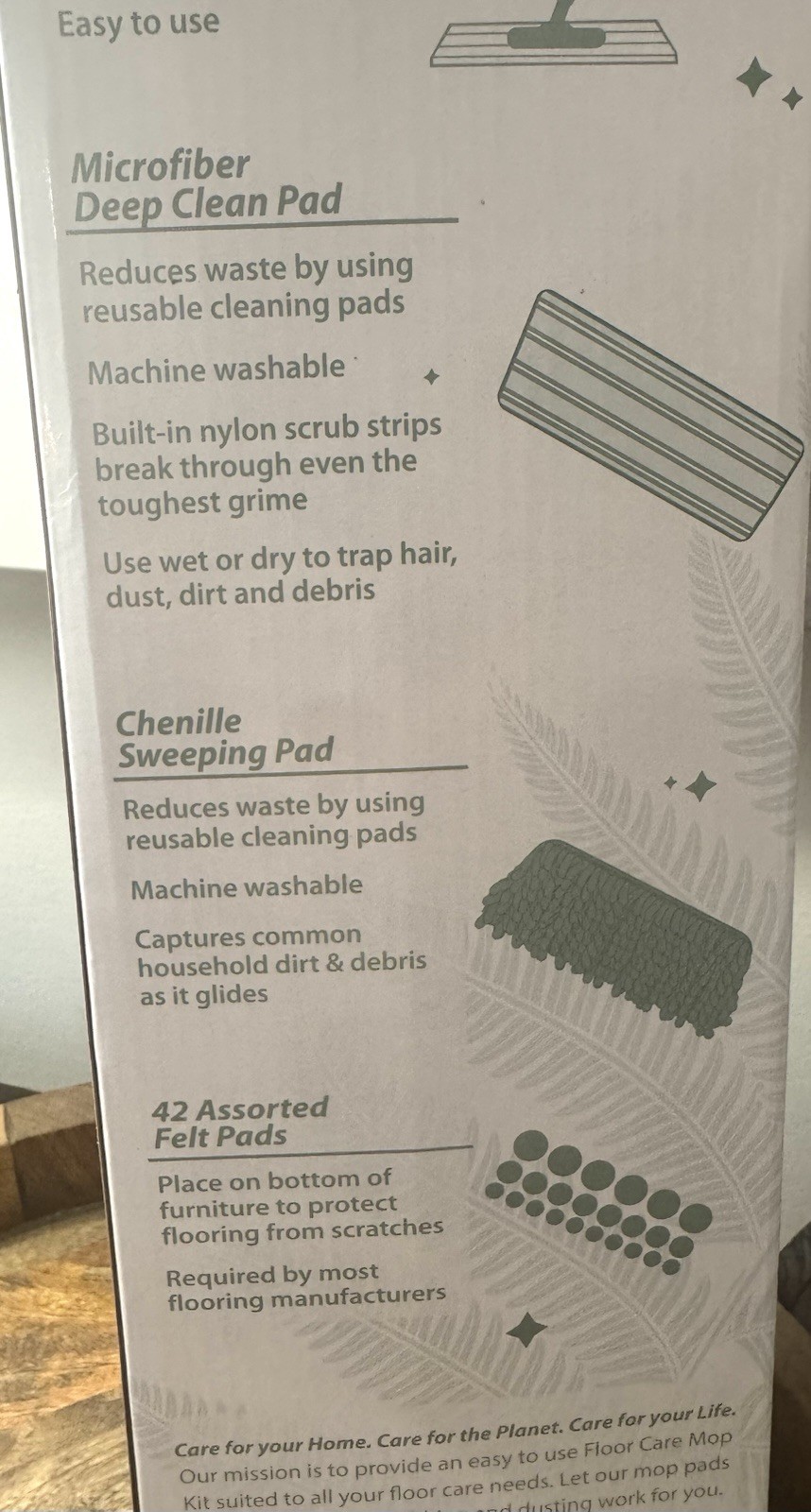 Fern Floor Care 4 Piece 48” Mop Kit Multi-Surface Floors Microfiber &Chenille