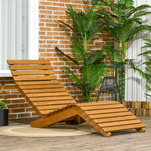 Outsunny Sonnenliege Liegestuhl, Gartenliege für Poolbereich, Balkon Teak - Bild 2 von 10