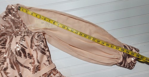 Rose Gold Long Formal Wedding Gown Womens Size 12 Sequin Trane Lined Open Sleeve - Picture 19 of 20