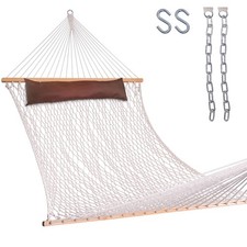 Cotton Rope Double Hammock with Pillow, for Two Person, 450 Pounds Capacity