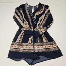 Charlotte Russe Women's Navy Blue Tan Multicolor Floral Romper Size Small
