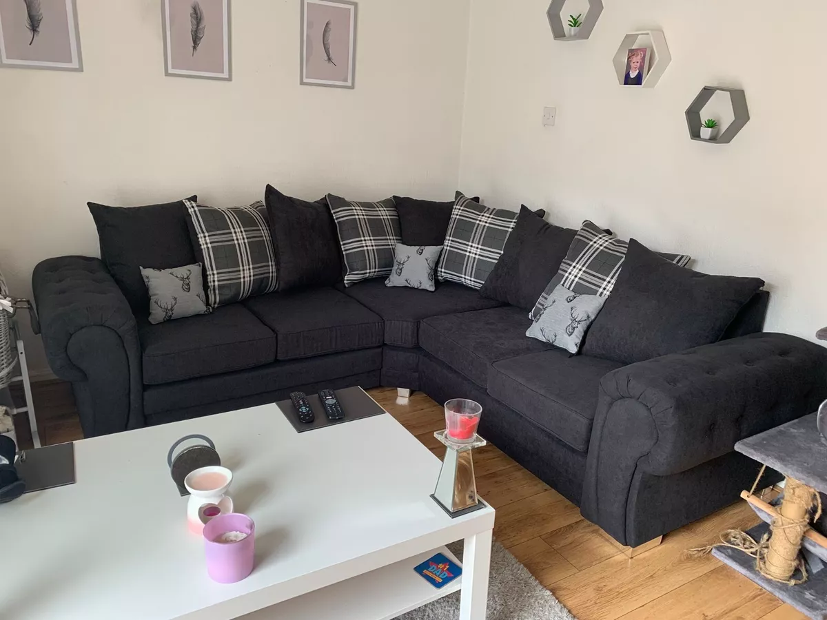 Black Verona Double Corner Chesterfield Sofa free delivery