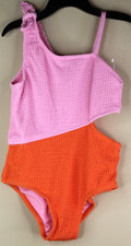 Girls Swimsuit Wonder Nation 1 Piece Strawberry Cream Ribbed Small 6-6X UPF 50
