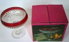 Indiana Glass Co. DIAMOND POINTE TALL COMPOTE Ruby Band Crystal #0199 NEW In Box