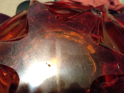 Vtg Hand Blown Art Glass Freeform Murano Starburst Bowl Sommerso Amberina 10" - Picture 11 of 16