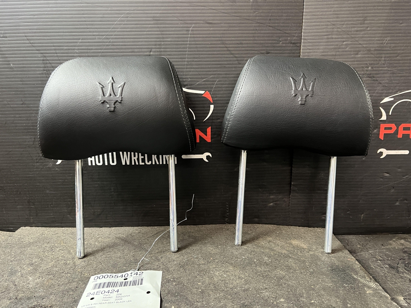 08-12 MASERATI GRANTURISMO REAR LEFT & RIGHT SEAT BLACK LEATHER HEADRESTS