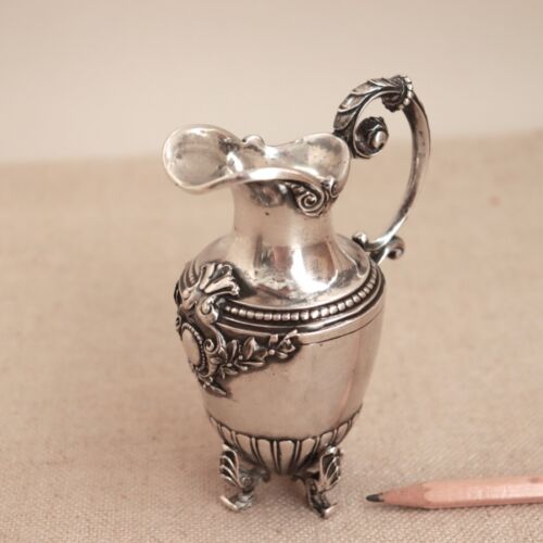 19. Jh. französischer Silber Sahnekännchen Milchkännchen mit verziertem Fuß Antik Topf - Bild 2 von 22