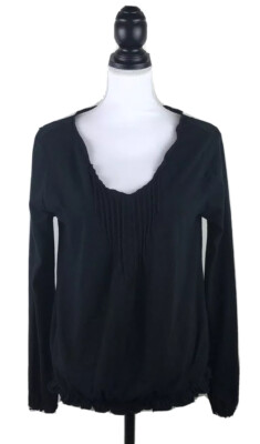 MOSSIMO Black Cotton Peasant Top Sz LARGE Elastic Waist/Cuffs Long Sleeves BOHO