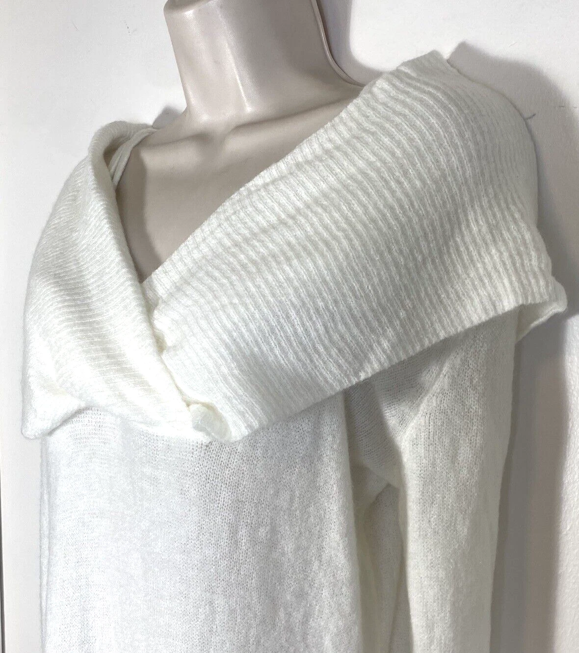 OFF WHITE Abito maglione spalle scoperte olivaceo donna grande bianco sporco mini manica lunga