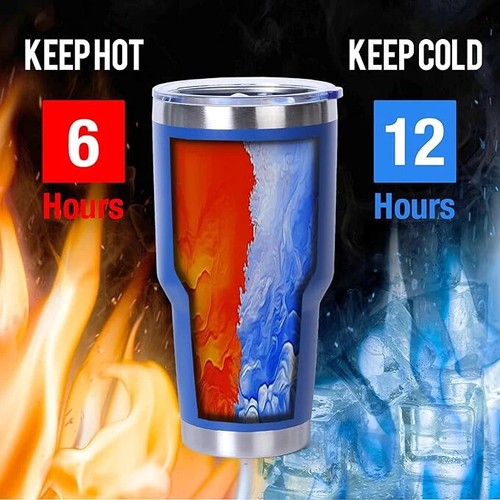 NEW BLUE 30oz INSULATED STAINLESS STEEL TRAVEL TUMBLER W/ LID - NO STRAW - Picture 5 of 5