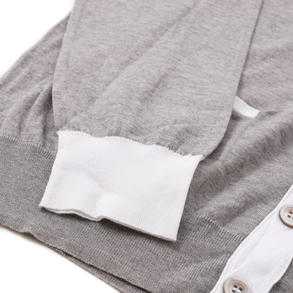 Cardigã suéter Kiton Napoli cinza e branco leve algodão M (Eu 50) novo com etiquetas - Imagem 3 de 4