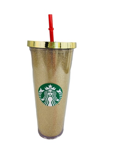 Starbucks Venti 24 oz. Gold glitter acrylic Siren logo cold cup screw on lid - Picture 2 of 12