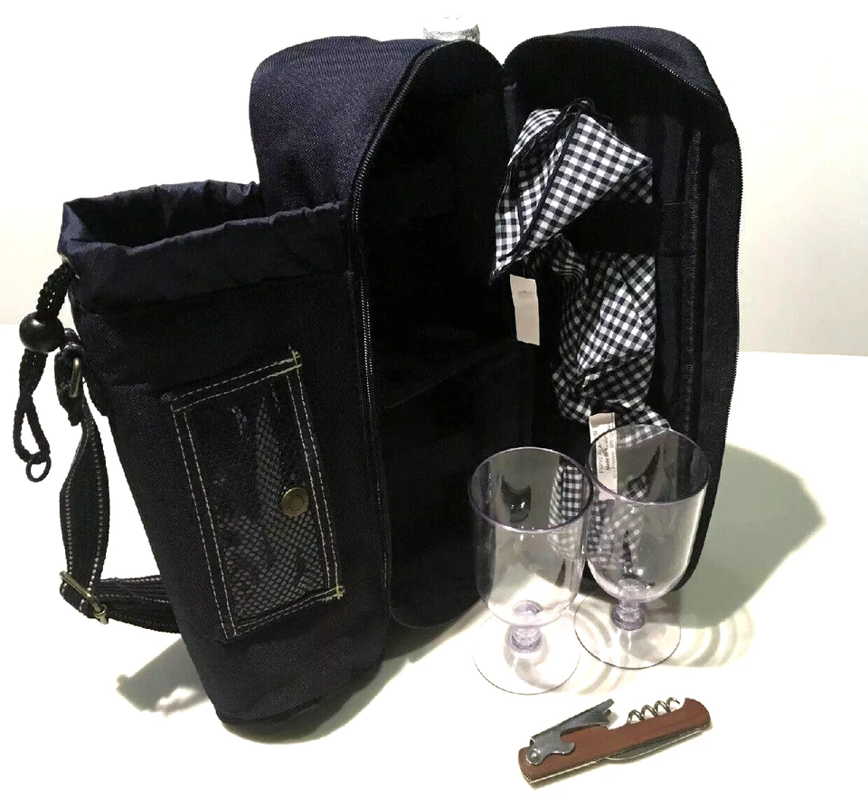 Bolsa de vino aislada Picnic at Ascot 2 copas de vino acrílicas servilletas y sacacorchos Foto 3 de 4