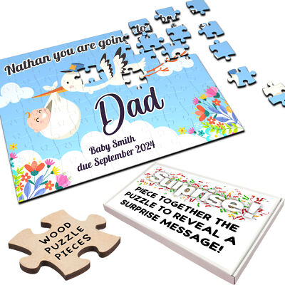 Papa Schwangerschaftsankündigung Geschenk Storch Baby personalisiertes Holzpuzzle