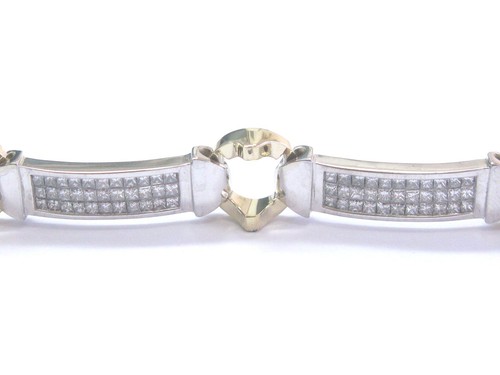 Princess Cut NATURAL Diamond TWO-Tone SOLID Gold Bracelet 7.5" 4.00CT - Picture 3 of 5